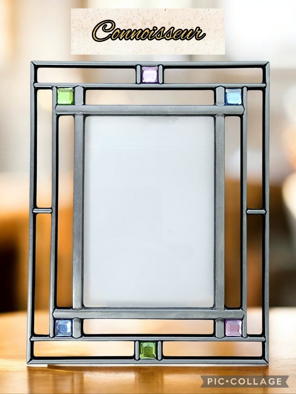 Connoisseur photo frame dark silver tone colorful glass design front glass